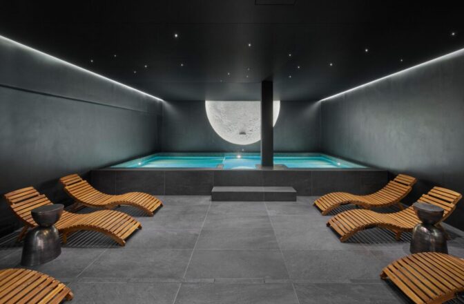 Stretch ceiling in swimming pool and SPA zone in UK
